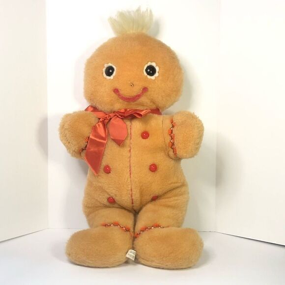 vintage eden gingerbread man plush 20” stiff orange bow - Picture 1 of 6